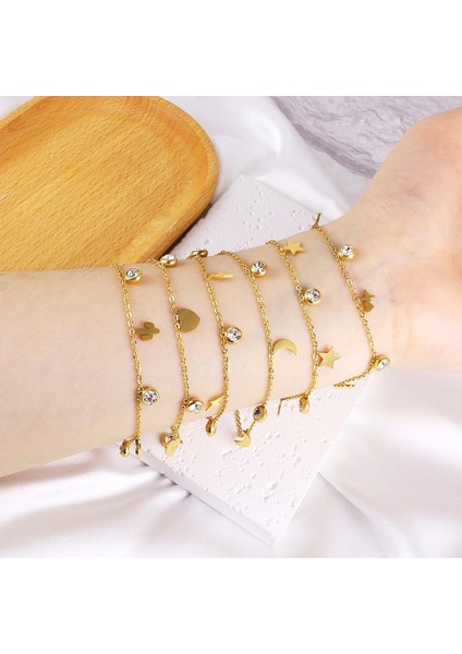 146G Kalp Luxusteel Paslanmaz Çelik Halhal Kadınlar Altın Kaplama Yuvarlak Taşlı Kristal Rhinestone Charm Alerji Ayak Zinciri Plaj Takı (Yurt Dışından) fiyatları