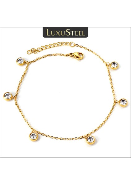 146G Kalp Luxusteel Paslanmaz Çelik Halhal Kadınlar Altın Kaplama Yuvarlak Taşlı Kristal Rhinestone Charm Alerji Ayak Zinciri Plaj Takı (Yurt Dışından) modelleri