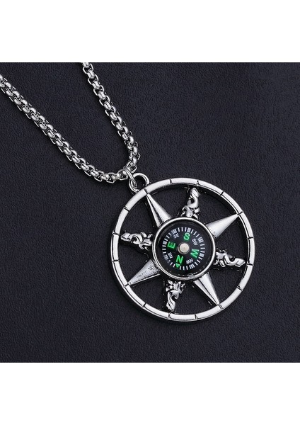Pusula 60 cm Maske Kolye Mızrak Ucu Çapraz Kolye Moda Charm Güneş Pusula Iskelet Pentagram Kazak Zincir Takı Erkekler Kadınlar Için Hediyeler (Yurt Dışından)