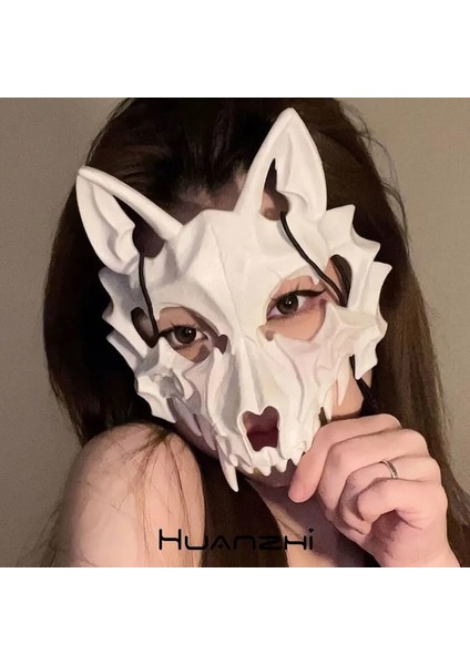 E Abartmak Benzersiz Kurt Iskelet Tilki Ejderha Hayvan Kemik Maskeleri Uzun Dişler Cosplay Dans Balo Y2K Takı Huanzhi Yeni (Yurt Dışından)