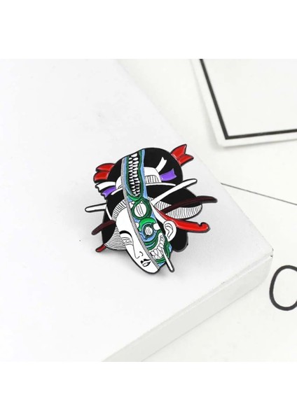 Renkli Hediye Kadın Erkek Retro Takı Aksesuarları Rozet Pin Kadın Iskelet Maskesi Geyşa Broş Yaka Broş Broş Pin Emaye Pin (Yurt Dışından) fırsatları