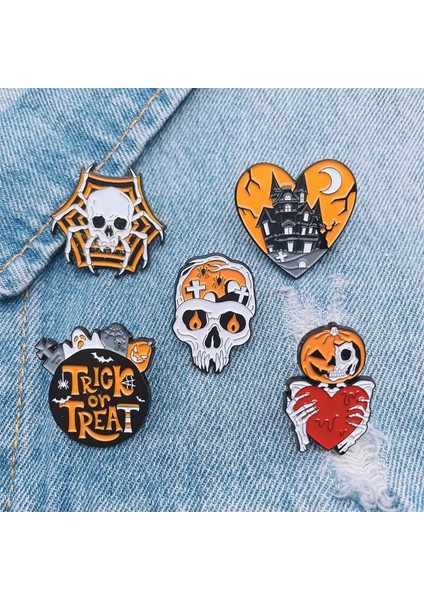 Stil-5 Punk Iskelet Kabak Kalp Kale Yarasa Maskesi Yuvarlak Emaye Broş Cadılar Bayramı Hayalet Alaşım Broş Hediye Kişilik Kadın Takı (Yurt Dışından) indirimleri