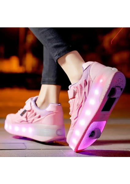 Unisex Skateboard Ayakkabı Tekerlekli Işıklı Şarj Edilebilir Kapanabilir Tekerlek
