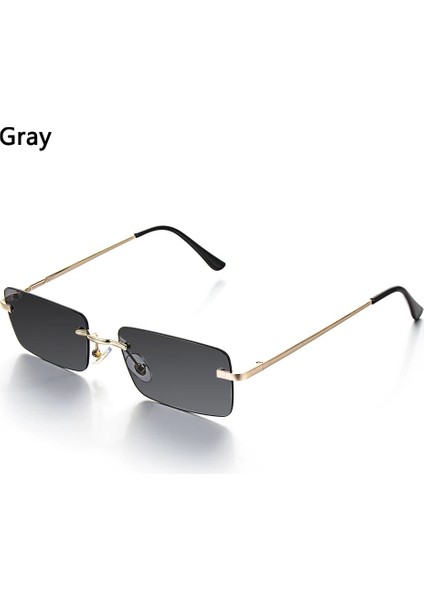 Gri Tarzı Retro UV400 Moda Dikdörtgen Çerçevesiz Kadın Güneş Gözlüğü Unisex Retro Lüks Tasarım Degrade Küçük Gözlük (Yurt Dışından)
