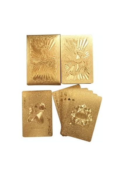 Ejderha Tarzı New 24 Karat Gold Foil Plated Texas Hold'em Plastic Playing Cards Waterproof Frosting Poker Cards Board Games 58 * Qenueson (Yurt Dışından)