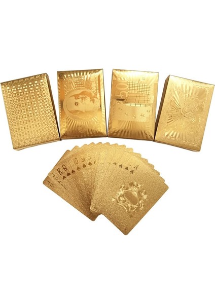 Ejderha Tarzı New 24 Karat Gold Foil Plated Texas Hold'em Plastic Playing Cards Waterproof Frosting Poker Cards Board Games 58 * Qenueson (Yurt Dışından) modelleri