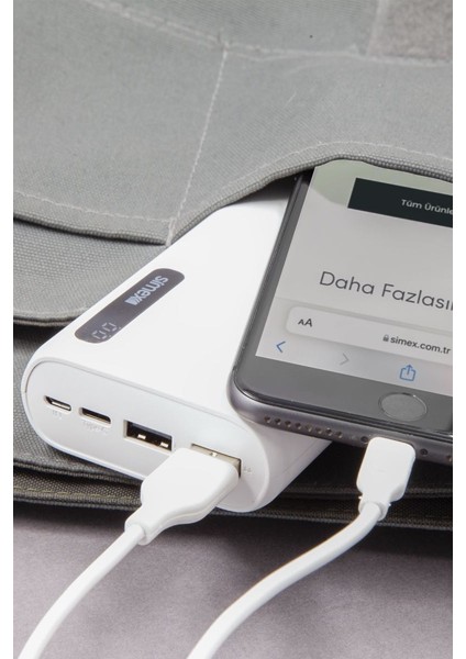 Simx S-28 Ware 20.000MAH Dijital Göstergeli 12W Hızlı Şarj Power Bank -Siyah