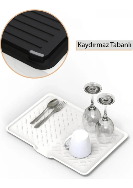 Kaydırmaz Tabanlı Mutfak Tezgah Üstü Bulaşık Kurutmalık Asılabilir Siyah