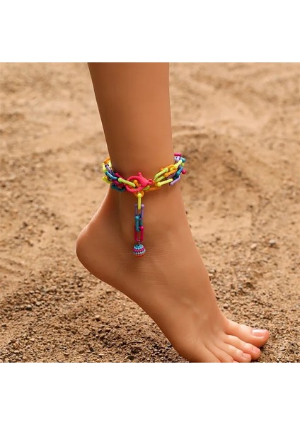 H25957 Zoshi El Yapımı Renkli Zincirler Halhal Kadınlar Için Bohemian Püskül Kabuk Şeker Renk Halhal Bacak Zincirleri Yaz Plaj Takı (Yurt Dışından)