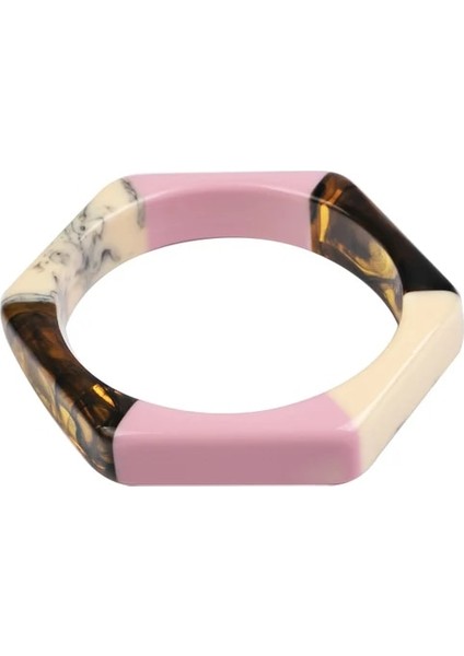 KB77-19 Vintage Altıgen Karışık Renk Charm Bilezik Kadınlar Için Trendy Düzensiz Geometri Reçine Bileklik Bileklik Kadın Basit Hediye Takı (Yurt Dışından)