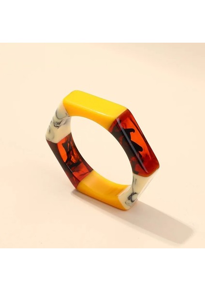 KB77-19 Vintage Altıgen Karışık Renk Charm Bilezik Kadınlar Için Trendy Düzensiz Geometri Reçine Bileklik Bileklik Kadın Basit Hediye Takı (Yurt Dışından) fırsatları
