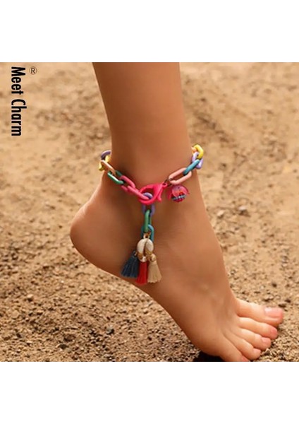 B Yeni Moda Renkli Ekleme Halhal Kadın Kızlar Yaratıcı Şeker Renk Bohemian Püskül Ayak Bileği Zincirleri Rahat Plaj Parti Takı (Yurt Dışından) fiyatları