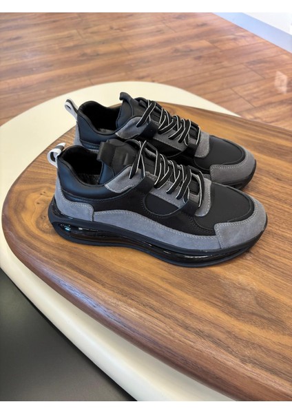 1098 Füme Siyah - Siyah Taban Hakiki Deri Erkek Sneakers