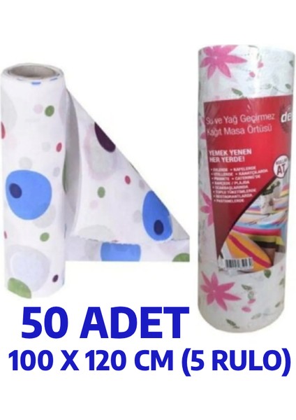 50 Adet Kullan At Masa Örtüsü Tek Kullanımlık Sıvı Geçirmez 100 x 120 cm