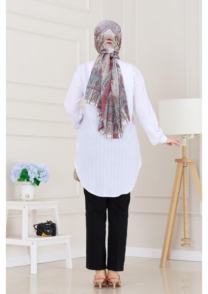 Önü Fiyonk Detaylı Keten Tunik-Beyaz indirimleri