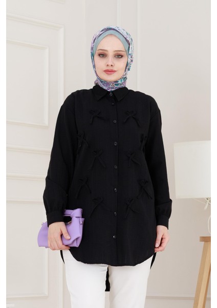 Önü Fiyonk Detaylı Keten Tunik-Siyah fırsatları