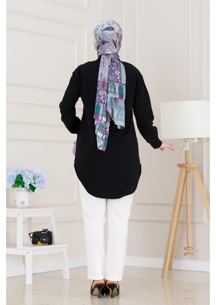 Önü Fiyonk Detaylı Keten Tunik-Siyah indirimleri