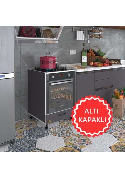 Kenzlife ankastre modülü kabini malik ejder gri fırın ocak dolabı kapaklı ayarlı ayaklı