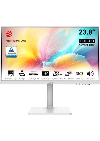 Msı 23.8 Flat IPS Modern MD2412PW 1ms 100HZ HDMI Usbc Pıvot Monitör Beyaz