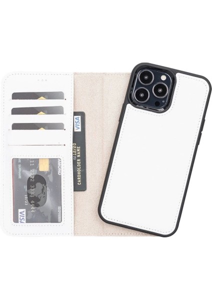 Apple iPhone 13 Pro Max Uyumlu Deri Cüzdanlı Kılıf F3 Beyaz indirimleri
