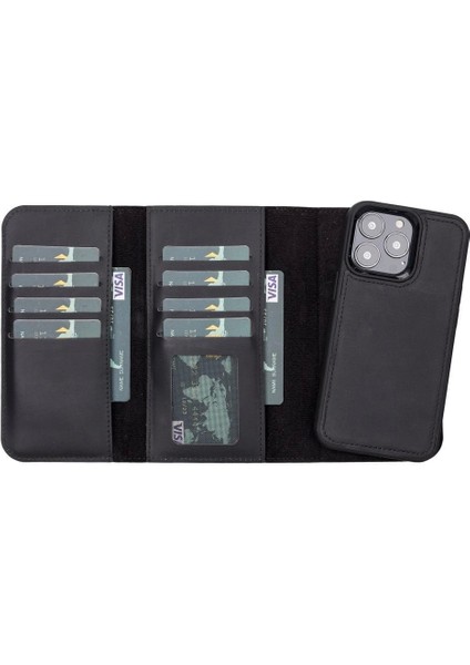 Apple iPhone 13 Pro Uyumlu Deri Cüzdanlı Kılıf Santa G1 Siyah indirimleri