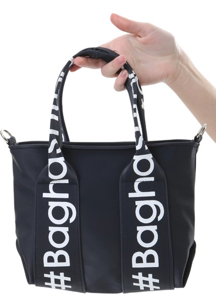 Baghashtag Lacivert Mini Su Geçirmez Kulp Yazılı Tote Çanta