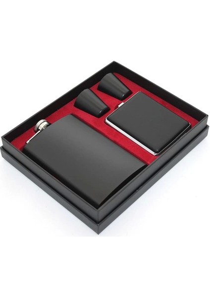 Paslanmaz Çelik 2 Shot Bardak ve Sigara Tabakalı Matara Seti