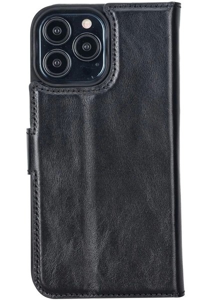Apple iPhone 13 Pro Max Uyumlu Deri Cüzdanlı Kılıf Rustik Siyah modelleri