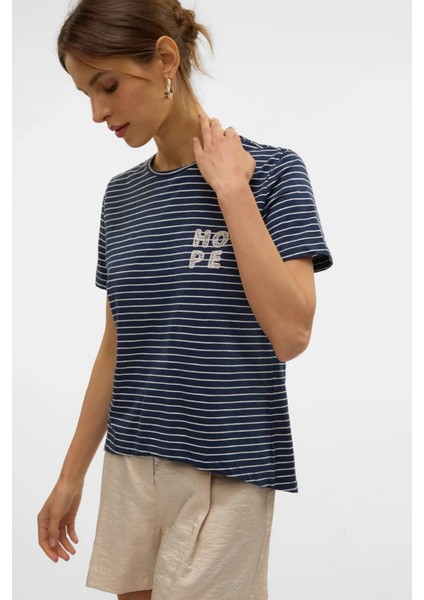 Kadın Vmsımone Kısa Kollu %100 Pamuk T-Shirt 10328170 Lacivert