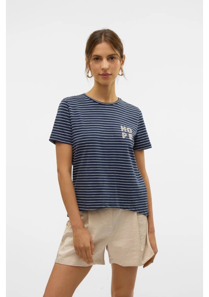 Kadın Vmsımone Kısa Kollu %100 Pamuk T-Shirt 10328170 Lacivert modelleri