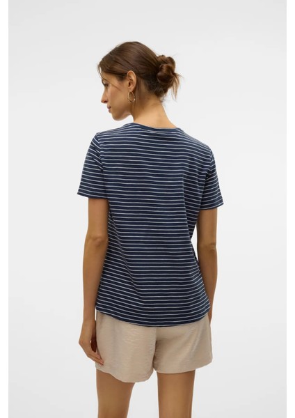 Kadın Vmsımone Kısa Kollu %100 Pamuk T-Shirt 10328170 Lacivert fırsatları