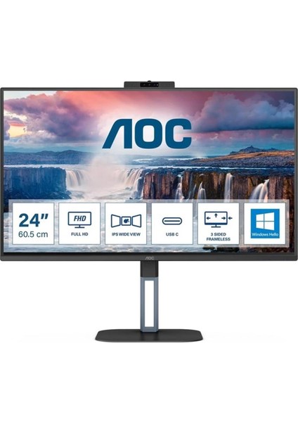 Aoc 23.8” IPS 24V5CW/BK 1ms 75HZ Hdm-Dp Web Kameralı Pıvot Monitör