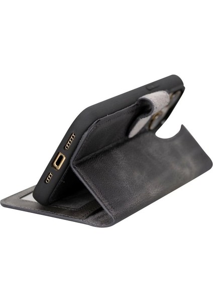 Apple iPhone 15 Pro Max Uyumlu Deri Cüzdanlı Kılıf Mwwn VS4EF Gri modelleri