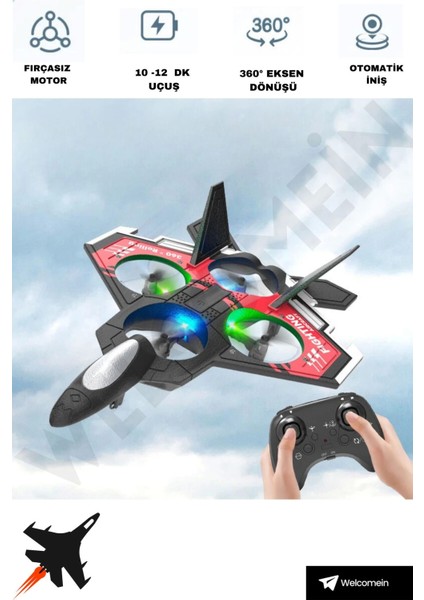 Sünger Gövde 2.4ghz Uzaktan Kumanda LED Işıklı Jet Uçak Drone Başlangıç Seviye (Kırmızı)