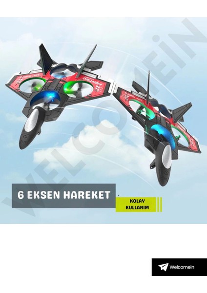 Sünger Gövde 2.4ghz Uzaktan Kumanda LED Işıklı Jet Uçak Drone Başlangıç Seviye (Kırmızı)