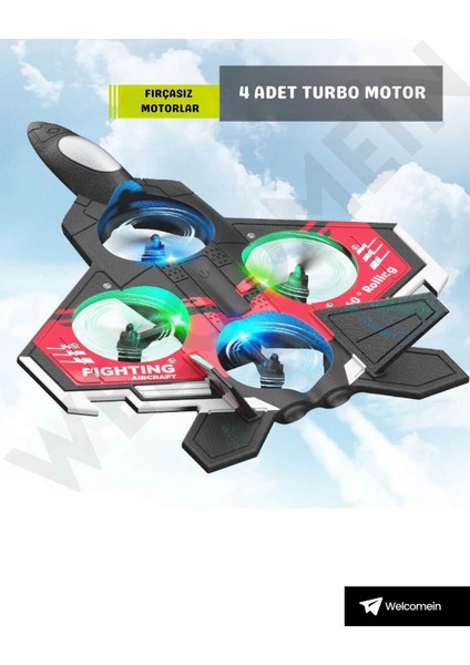 Sünger Gövde 2.4ghz Uzaktan Kumanda LED Işıklı Jet Uçak Drone Başlangıç Seviye (Kırmızı)