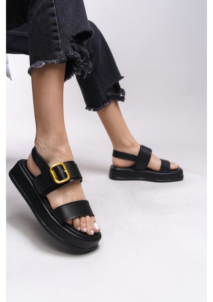 Kadın Siyah Suni Deri Tokalı Sandalet – Rahat Kalın Tabanlı, Yazlık ve Günlük Kullanıma Uygun 0012785 fırsatları