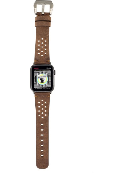 Apple Watch Uyumlu Deri Kordon Vigo 42-44-45MM G2 Kahve