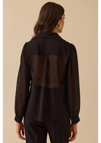 Kadın Dantel Detaylı Düğmeli Şifon Gömlek 0020 Siyah fırsatları