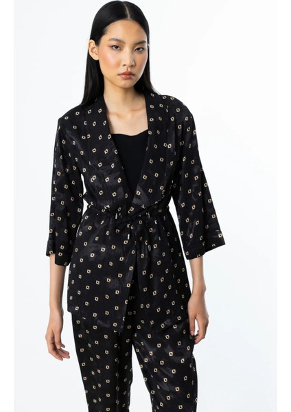 Kadın Beli Bağcıklı Desenli Ceket 4242 Siyah fiyatları