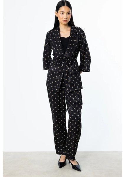 Kadın Beli Bağcıklı Desenli Ceket 4242 Siyah modelleri