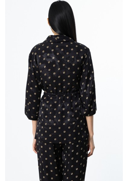 Kadın Beli Bağcıklı Desenli Ceket 4242 Siyah fırsatları