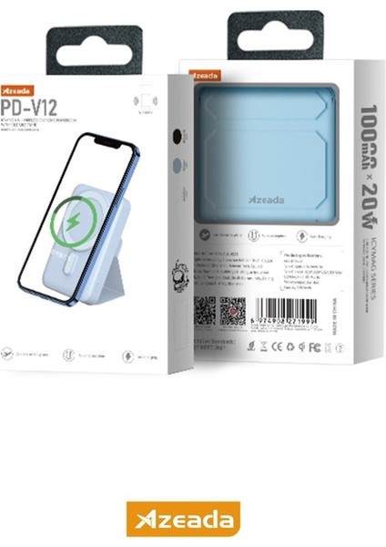 Azeada PD-V12 10000MAH Kablosuz 15W Hızlı Şarjlı Power Bank -Siyah