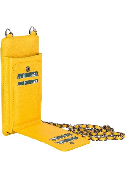 Reina 6.9 Inch Uyumlu Deri Kılıf Cüzdan Askılı FL12 Sarı