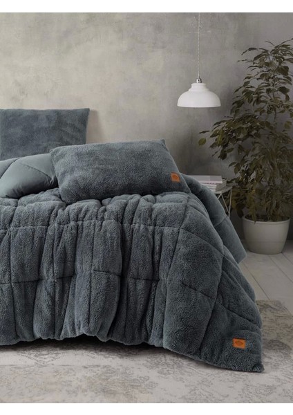 Cotton Box Peluş Çift Kişilik Yorgan Seti Gri