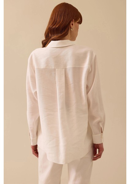 Kadın Dantel Detaylı Düğmeli Keten Gömlek 0029 Ekru fırsatları