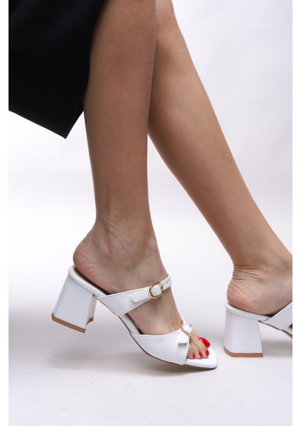 Kadın Topuklu Terlik Platform Tasarım Beyaz Renk Şık Kullanım İçin indirimleri