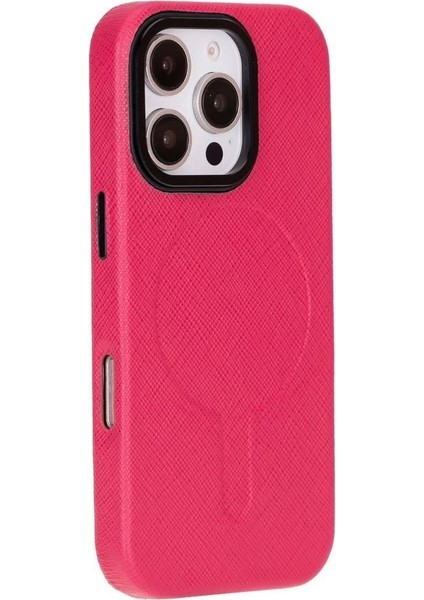 Apple iPhone 16 Pro Max Uyumlu, Hakiki Deri, El Yapımı Kılıf, Pembe