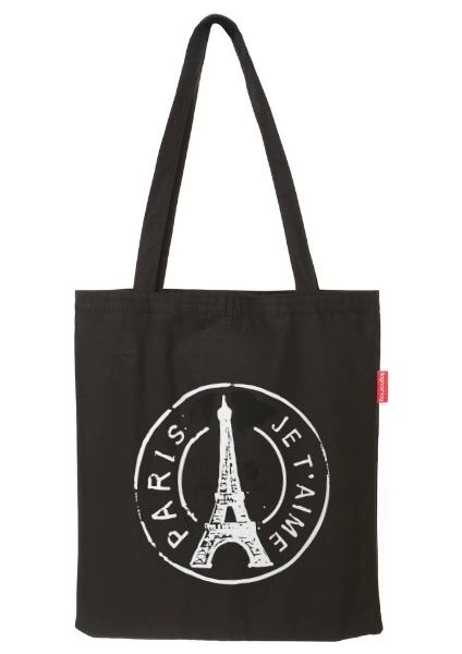 Baghashtag Siyah Bez Çanta Paris Baskılı