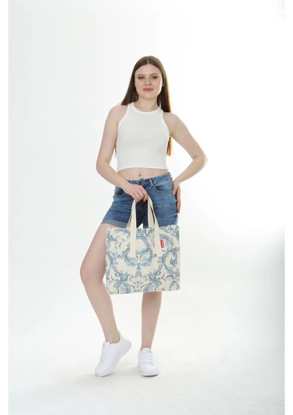 Baghashtag Krem Çiçek Baskılı Gabardin Bez Çanta